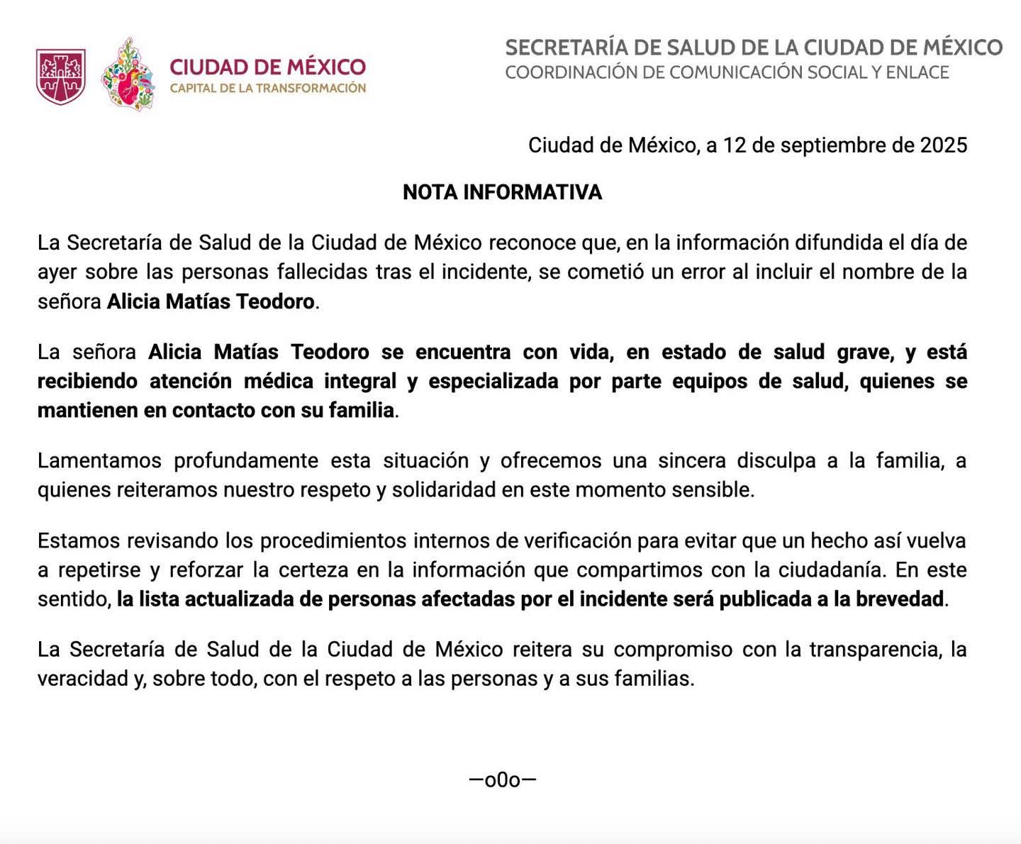 SSa CDMX se disculpa por incluir a Alicia en lista de fallecidos 1 1698bc14 303f 412c 8b98 1abc29946df3