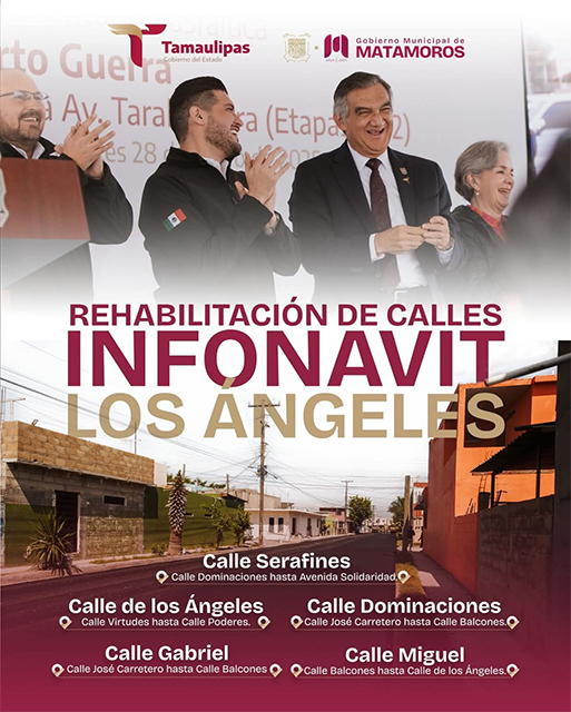 Rehabilitación de 5 calles en el Infonavit Los Ángeles mejora movilidad en Matamoros 1 MATAMOROS 2 1 3